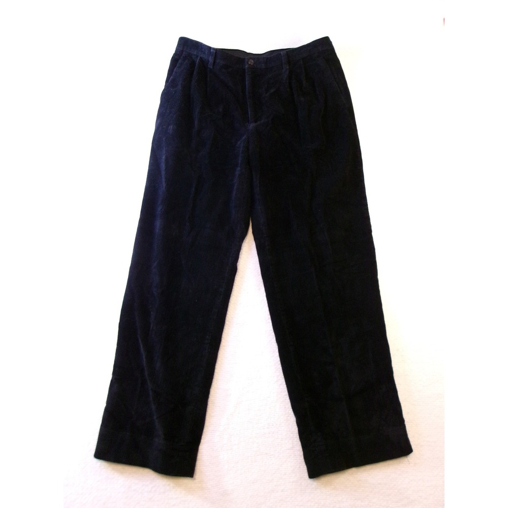 Nautica Rigger Mens Black Corduroy Pants Classic Fit Pleated 36x30 Cotton Rayon